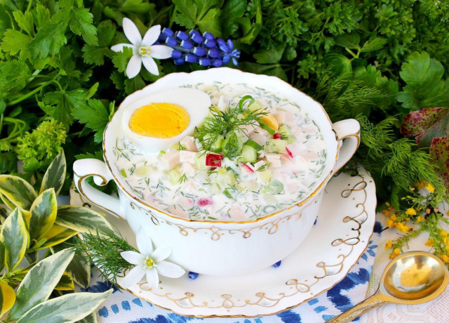 Окрошка на кефире с минералкой рецепт с фото пошагово.